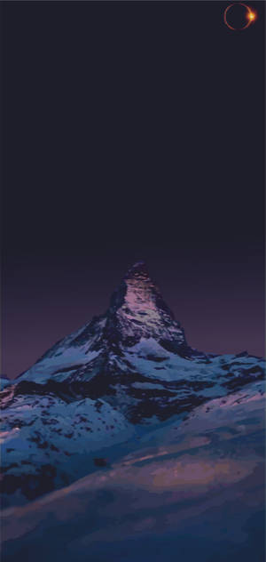 暮色天空與新月下的積雪山峰