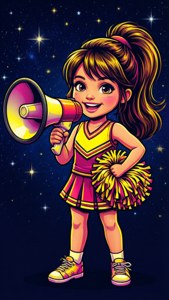 啦啦隊員在星空下拿著擴音器和彩球