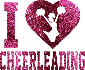 閃爍粉紅色心形，啦啦隊員剪影和文字 I CHEERLEADING — 閃粉 壁紙