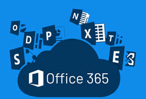Office 365 雲朵，帶有浮動應用程式圖標，背景為藍色
