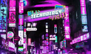 夜晚霓虹燈照耀的東京街道，發光的招牌和潮濕人行道上的倒影。