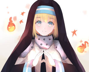 穿著萬聖節服裝的動漫女孩，帶著發光的南瓜和星星 — 炎炎消防隊 壁紙