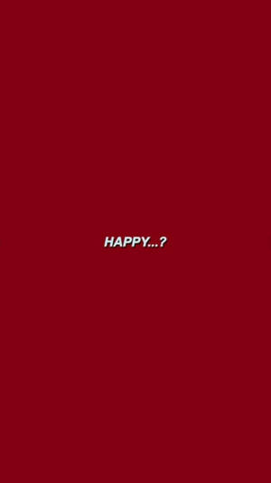 深紅色背景，居中白色文字顯示 HAPPY...?