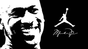 米高佐敦的臉部和Jumpman標誌，以黑白圖形設計。