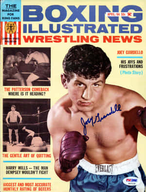 復古 Boxing Illustrated 雜誌封面， featuring 拳擊手 Joey Giardello 和比賽照片。