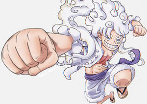 白發動漫角色向前揮拳，伴隨著旋轉的能量效果。