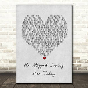 一首名為《He Stopped Loving Her Today》的詩歌印在畫布上，帶有一個紅色心形，靠在磚牆上。 — 國家 壁紙