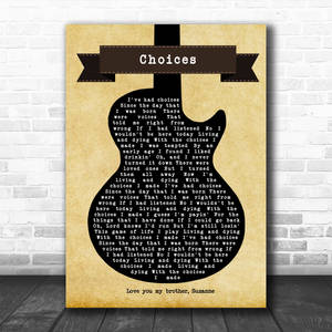 Johnny Cash《Choices》的結他形狀歌詞海報，安裝在磚牆上。 — 國家 壁紙