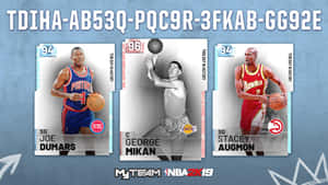 三張數碼NBA 2K19 MyTeam籃球球員卡片並排顯示。