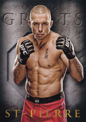 UFC拳手喬治·聖皮埃爾以紅色短褲和黑色手套擺出戰鬥姿勢。