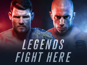 兩位肌肉發達的拳手與冠軍腰帶和寫有legends fight here的粗體文字對峙。