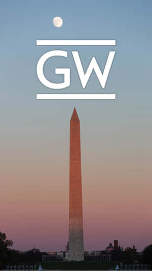 暮色中的華盛頓紀念碑，月亮和GW標誌 — 建築 壁紙
