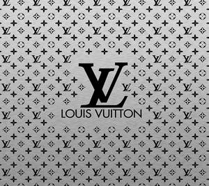 拉絲金屬背景上的 Louis Vuitton 字母組合圖案，中央帶有標誌。 — 路易威登 壁紙