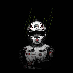 NASCAR車手穿著賽車裝備，在黑色背景上有綠色光條。