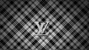 黑白格紋背景上的 Louis Vuitton 標誌 — 路易威登 壁紙