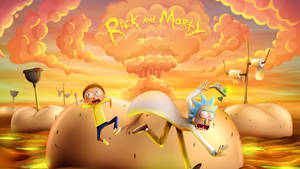 Rick同Morty喺一個古怪嘅薯仔田入面逃離爆炸。 — 卡通網絡角色 壁紙