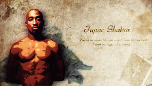 Tupac Shakur 肖像，帶有紋身和引言，背景有紋理。 — 藝術 壁紙