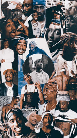Tupac Shakur以各種姿勢和服裝的拼貼畫。