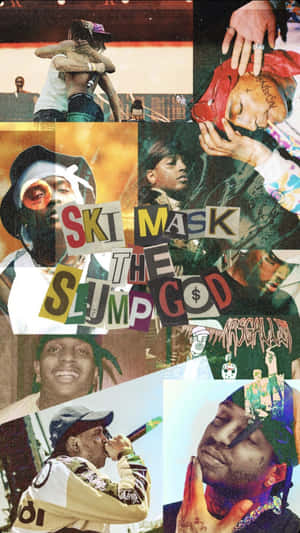 說唱歌手Ski Mask The Slump God的多種姿勢和服裝的拼貼畫。