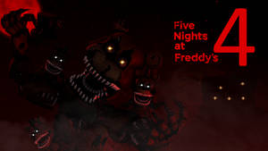 《Five Nights at Freddy's 4》恐怖遊戲標題，紅色黑暗中帶有威脅性的電子動畫。 — 小小夢魘 壁紙