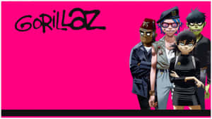 動畫風格的Gorillaz樂隊成員，粉紅色背景 — 大猩猩 壁紙
