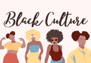 四位插圖風格的黑人女性，戴著非洲式爆炸頭和太陽眼鏡，慶祝Black Culture。 — 非洲 壁紙