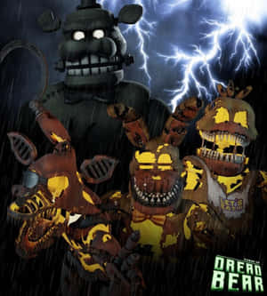 四個可怕的電子動畫在雷暴中伴隨閃電。 — Honor Magic V 壁紙