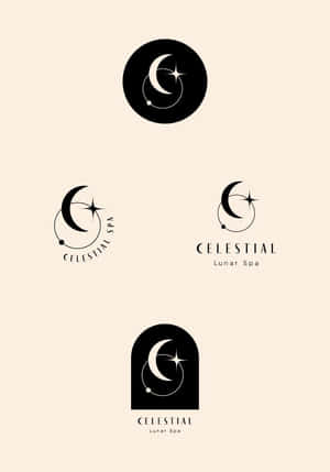 Celestial Lunar Spa 標誌變化，帶有新月和星星圖案。 — 極簡美學 壁紙