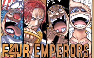 四個表情強烈的動漫角色，標示「F4R EMPERORS」。 — 索克天王 壁紙
