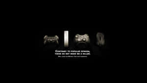 四個遊戲控制器和一個Wii遙控器，附有幽默文字表示它們不是殺手。 — 遊戲 壁紙