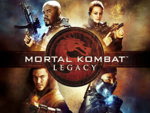 四名Mortal Kombat戰士，手持發光武器和火焰效果。 — 真人快打11 壁紙
