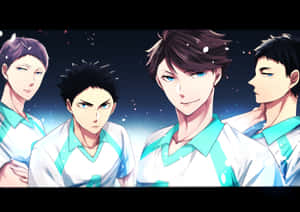 四名身穿制服嘅動漫男排球選手喺星空夜空下。 — 排球少年 GIF 壁紙