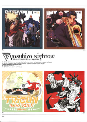四幅色彩鮮豔、姿勢動態的《Trigun》動畫角色插圖。 — OnePlus Pad 4 壁紙