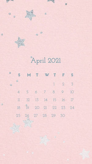 2021年4月日曆，粉紅色背景上有銀色星星。