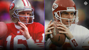 兩名NFL四分衛戴頭盔持足球，身穿紅色和白色球衣