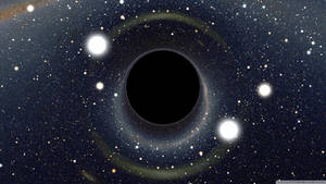 黑洞，發光圓盤及周圍恆星，深空。
