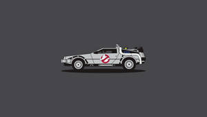 灰色背景上的 Ghostbusters DeLorean 汽車插圖