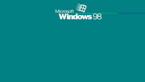 Microsoft Windows 98 標誌在青綠色背景上，帶有綠色藍色線條。