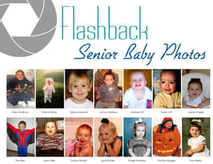 十二張嬰兒同幼兒肖像喺一張名為Flashback Senior Baby Photos嘅相片拼貼入面。