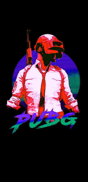 PUBG士兵在彩色漸變背景前手持步槍 — 復古 壁紙