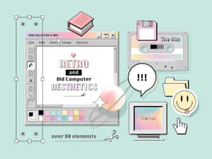 來自90年代的復古電腦設計元素，包括軟碟和卡式錄音帶。