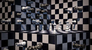 棋盤上的國際象棋棋子反射在鏡面牆壁上。 — 國際象棋 壁紙