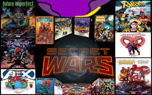 帶有中央標誌的Marvel Secret Wars漫畫封面拼貼畫。 — 超級英雄 壁紙