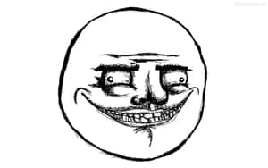 黑白線條藝術中的 troll face 迷因，咧嘴大笑，眼睛突出。
