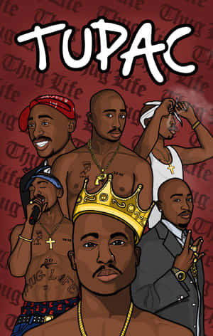 Tupac Shakur 以多個標誌性姿勢插圖，背景為 Thug Life 文字。