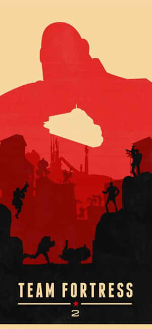 Team Fortress 2 剪影士兵在日落時分在一個巨大的紅色身影下戰鬥。