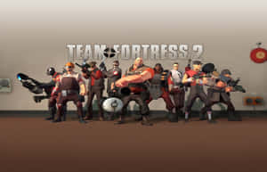 Team Fortress 2 角色在房間裡手持武器擺姿勢。 — 團隊要塞2 壁紙