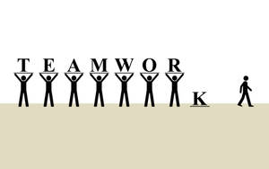 火柴人拼出teamwork，其中一個獨自離開。