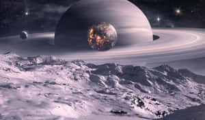 土星行星及其環系統的太空背景圖