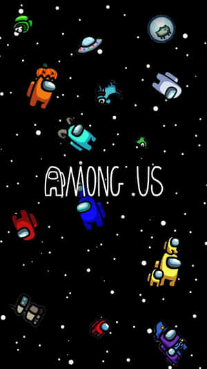 Among Us遊戲角色在太空中漂浮，伴有星星和標題文字。